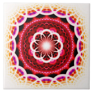 Azulejo Patrón de mosaico fractal rojo