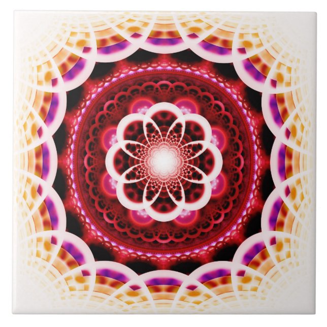 Azulejo Patrón de mosaico fractal rojo (Frente)