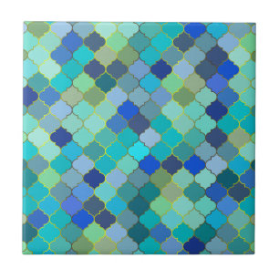Azulejo Patrón de mosaico marroquí Aqua Azul