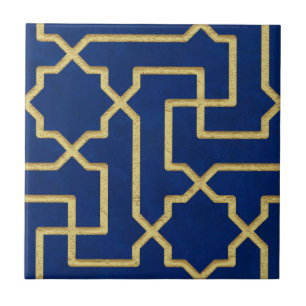 Azulejo Patrón de mosaico marroquí azul marino y falso oro