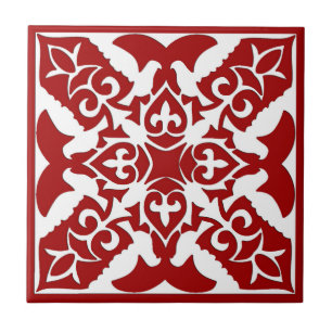 Azulejo Patrón de mosaico marroquí, rojo profundo y blan