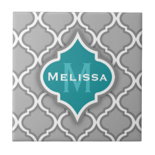 Azulejo Patrón de mosaico marroquí, Verde azulado y gris
