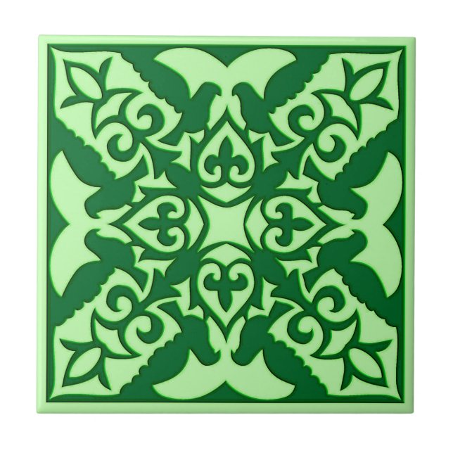 Azulejo Patrón de mosaico marroquí, verde esmeralda oscuro (Frente)