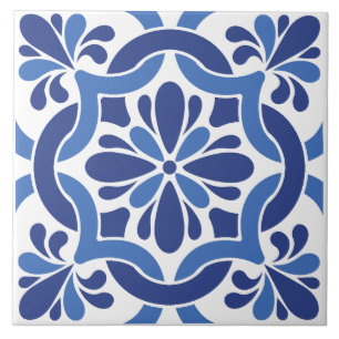 Azulejo Patrón de mosaico mediterráneo azul y blanco