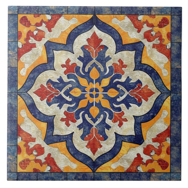 Azulejo Patrón de mosaico ornamental marroquí floral (Frente)