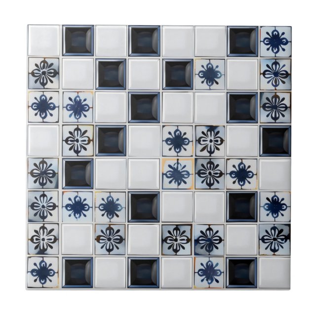 Azulejo Patrón de mosaico pequeño azul marino (Frente)