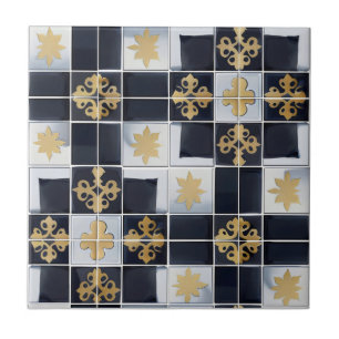 Azulejo Patrón de mosaico pequeño dorado negro