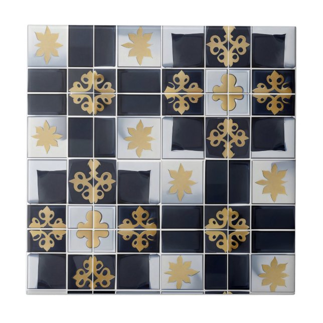 Azulejo Patrón de mosaico pequeño dorado negro (Frente)