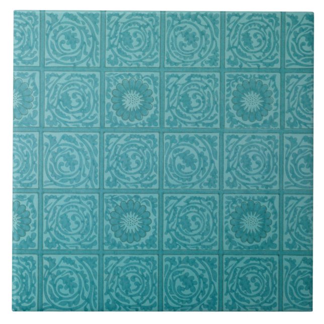 Azulejo Patrón de mosaico verde azulado (por William Morri (Frente)