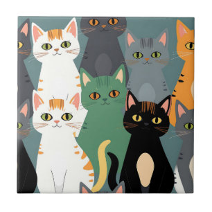 Azulejo Patrón de multitud de gatos de dibujos animados co