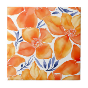 Azulejo Patrón de naranja de acuarela floral