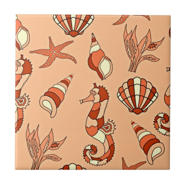 Azulejo Patrón de Naranja de vida marina (Frente)