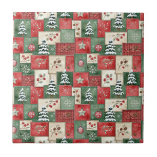 Azulejo Patrón de Navidad de patchwork campestre
