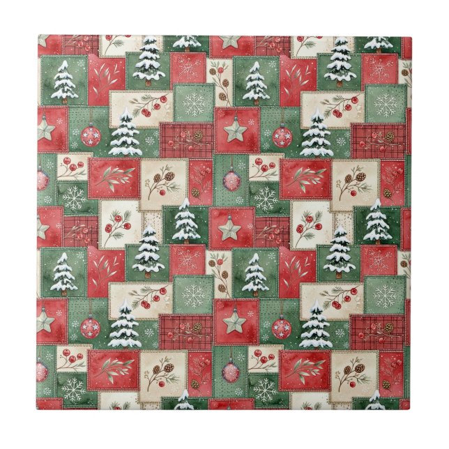 Azulejo Patrón de Navidad de patchwork campestre (Frente)