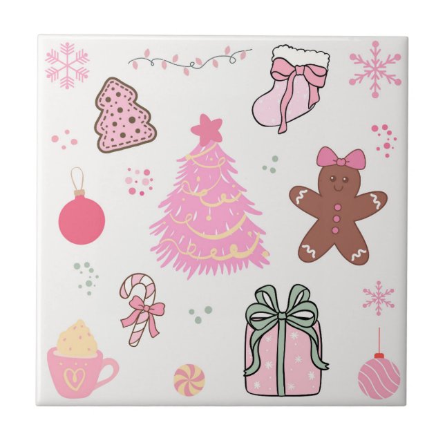 Azulejo Patrón de Navidad Rosa (Frente)