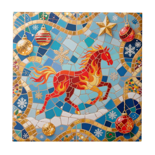 Azulejo Patrón de Navidades de Caballos Rojos Fiery de Año (Frente)