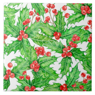 Azulejo Patrón de Navidades de la acuarela de las bayas