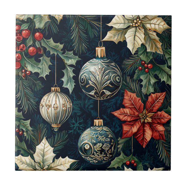 Azulejo Patrón de Navidades florales de Poinsettia (14) (Frente)