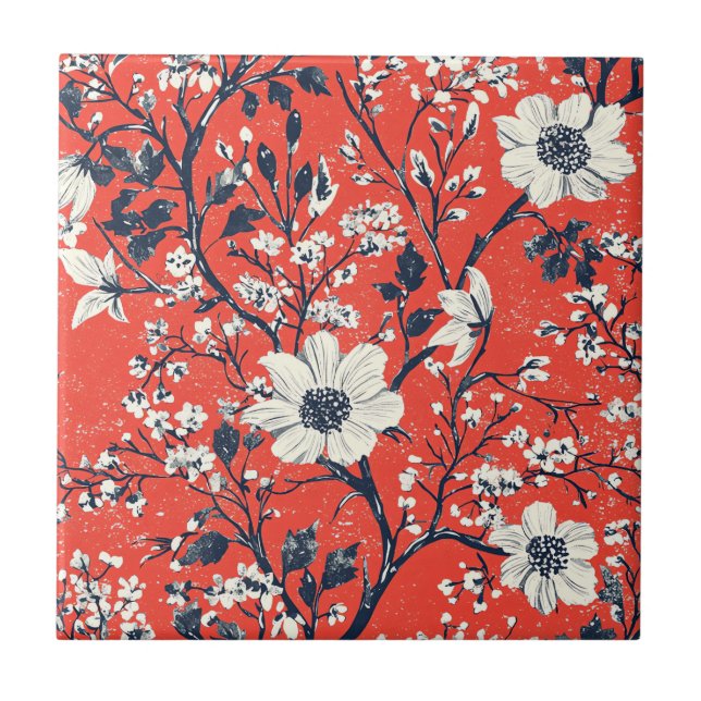 Azulejo Patrón de Navidades florales de Poinsettia (18) (Frente)