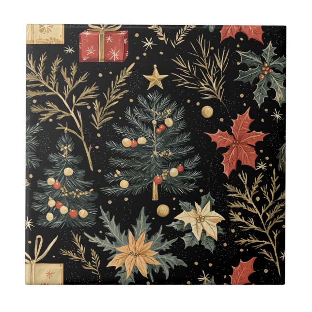 Azulejo Patrón de Navidades florales de Poinsettia (21) (Frente)