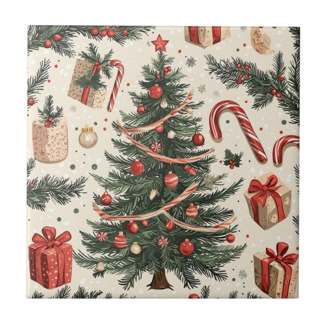 Azulejo Patrón de Navidades florales de Poinsettia (4) (Frente)