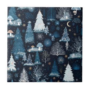 Azulejo Patrón de noche de bosque invernal encantado (3)