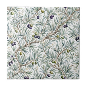 Azulejo Patrón de olivo de estilo francés en acuarela verd