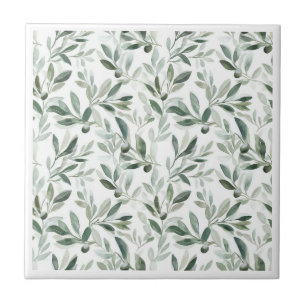Azulejo Patrón de olivo de estilo francés en verde salvia