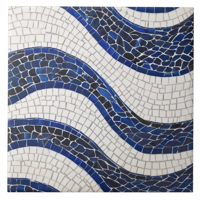 Azulejo Patrón de onda blanca azul 04 (Frente)