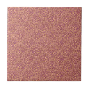 Azulejo Patrón de ondas doradas y de mandala violeta