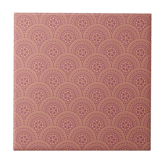 Azulejo Patrón de ondas doradas y de mandala violeta (Frente)