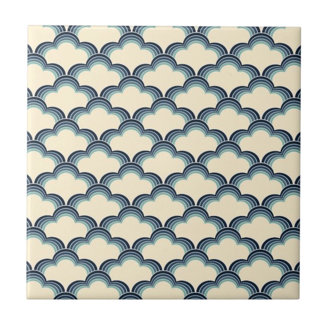Azulejo Patrón de ondas retro azul (Frente)