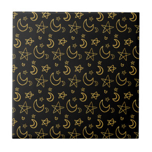 Azulejo Patrón de oro de lunas y estrellas
