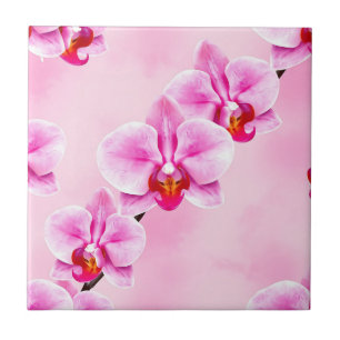 Azulejo Patrón de orquídea rosa floral tropical suave past