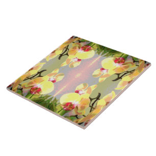 Azulejo Patrón de orquídeas amarillas