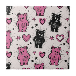 Azulejo Patrón de osito de peluche de dibujos animados lin