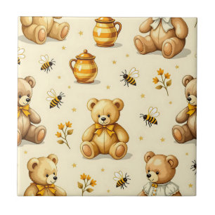 Azulejo Patrón de ositos de peluche y abejas de miel para