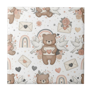 Azulejo Patrón de oso de peluche neutral para baby shower