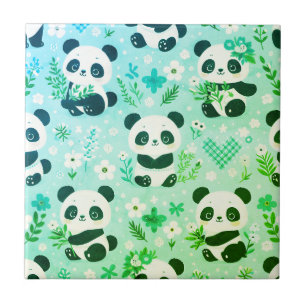 Azulejo Patrón de oso panda impresión verde