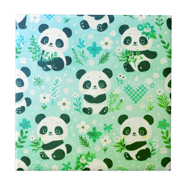 Azulejo Patrón de oso panda impresión verde (Frente)
