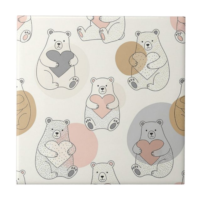 Azulejo Patrón de oso pastel kawaii con corazón (Frente)