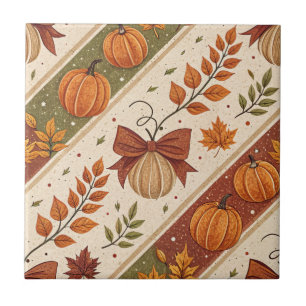 Azulejo Patrón de otoño de calabaza y hojas caídas
