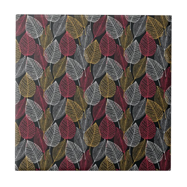 Azulejo Patrón de otoño de hojas de esqueleto modernas (Frente)