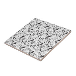 Azulejo Patrón de paisley en negro y blanco – Arte textil 