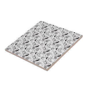 Azulejo Patrón de paisley en negro y blanco – Arte textil 