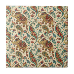 Azulejo Patrón de Paisley Floral de Elefante Indio Tradici