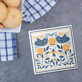 Azulejo Patrón de pájaro dorado azul
