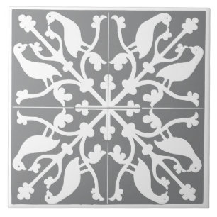 Azulejo Patrón de pájaro gris y blanco antiguo vintage