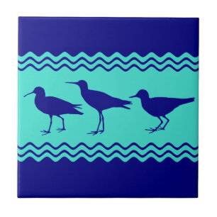 Azulejo Patrón de pájaros de arena turquesa azul costero
