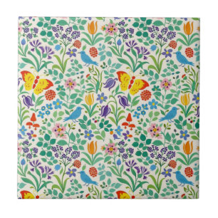 Azulejo Patrón de pájaros, mariposas y flores silvestres